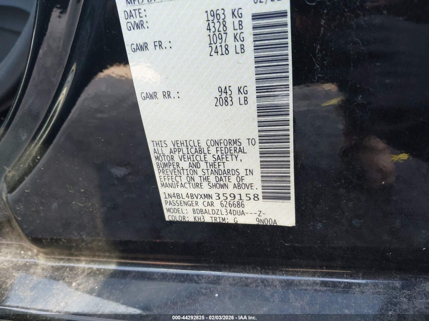 VIN 1N4BL4BVXMN359158 2021 NISSAN ALTIMA S FWD
