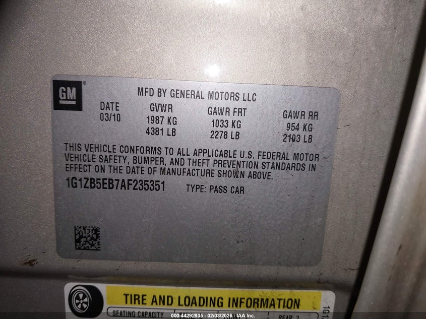 2010 Chevrolet Malibu Ls VIN: 1G1ZB5EB7AF235351 Lot: 44292935