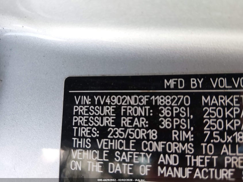 2015 Volvo Xc70 T6 Platinum VIN: YV4902ND3F1188270 Lot: 44292952