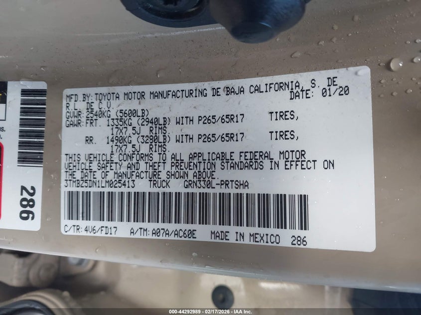 VIN 3TMBZ5DN1LM025413 2020 TOYOTA TACOMA TRD SPORT