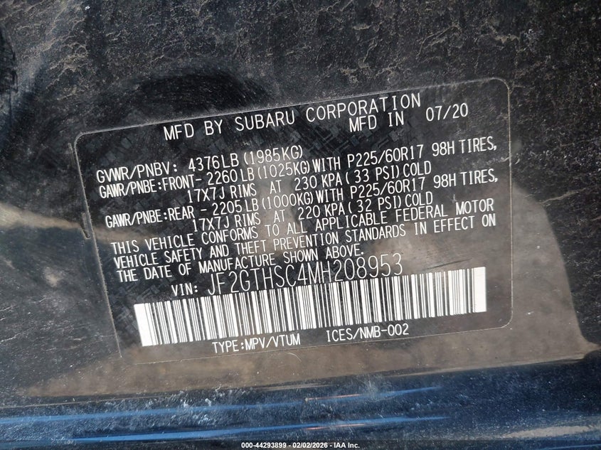 2021 Subaru Crosstrek Sport VIN: JF2GTHSC4MH208953 Lot: 44293899