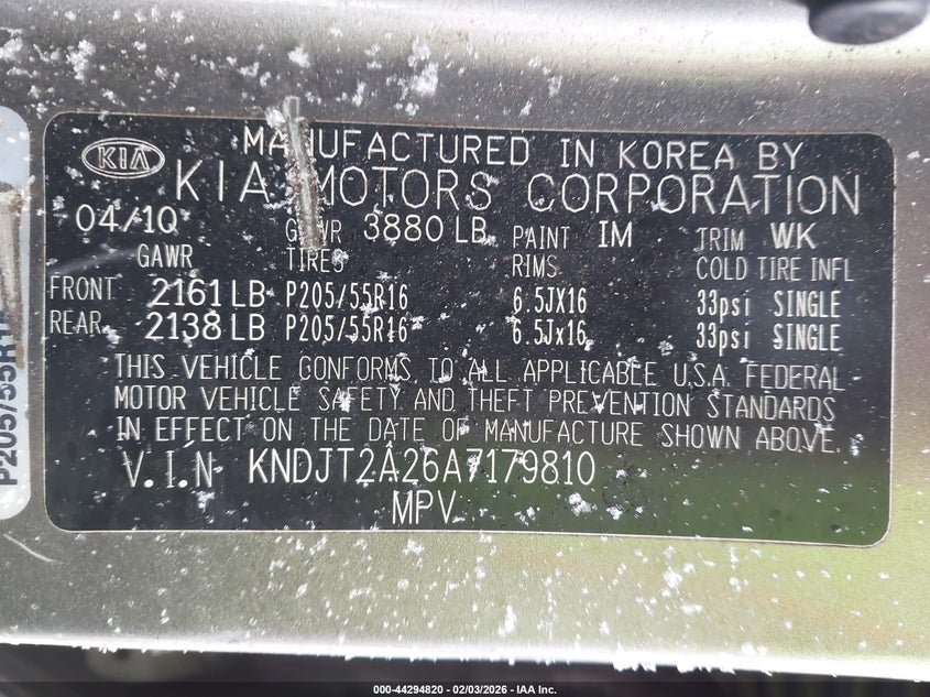 2010 Kia Soul + VIN: KNDJT2A26A7179810 Lot: 44294820