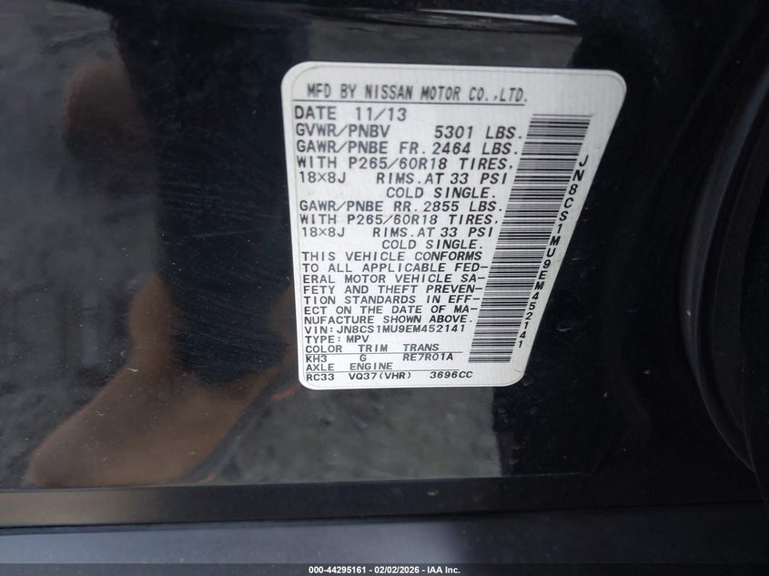 2014 Infiniti Qx70 VIN: JN8CS1MU9EM452141 Lot: 44295161