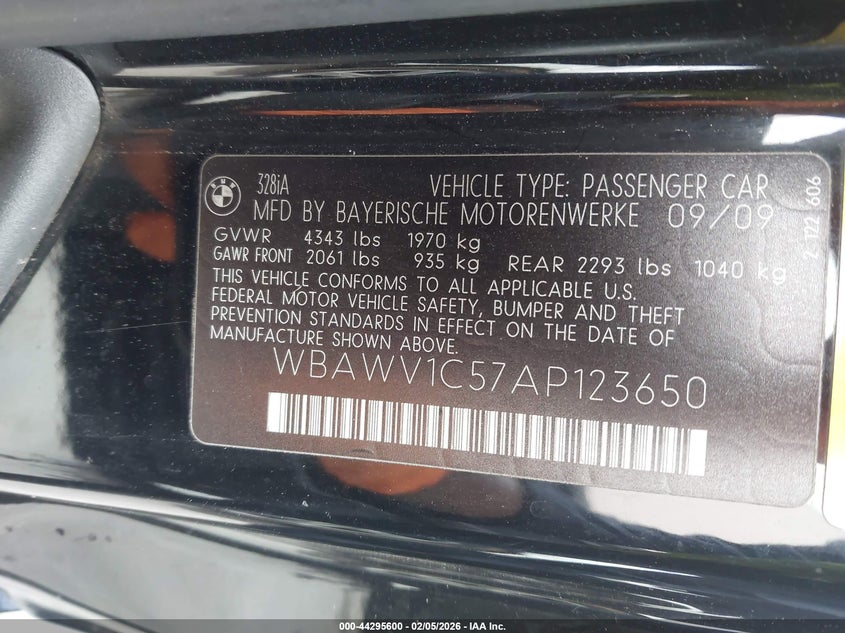2010 BMW 328I VIN: WBAWV1C57AP123650 Lot: 44295600