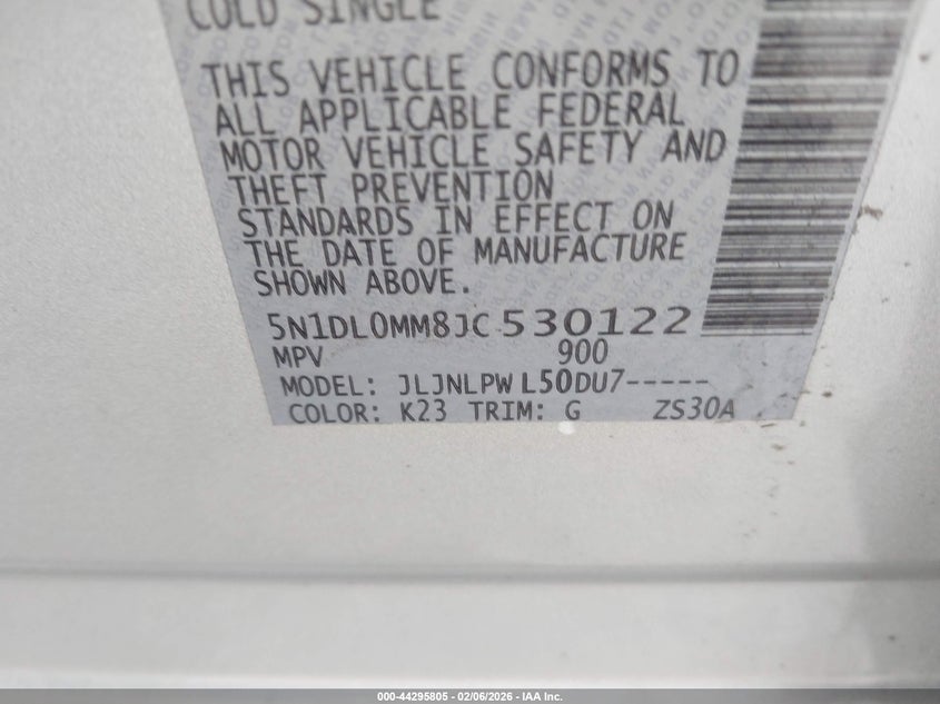 VIN 5N1DL0MM8JC530122 2018 INFINITI QX60