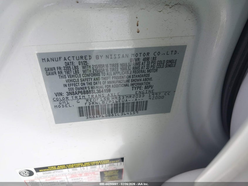 VIN 3N8AP6BB8SL364159 2025 NISSAN KICKS S INTELLIGENT AWD