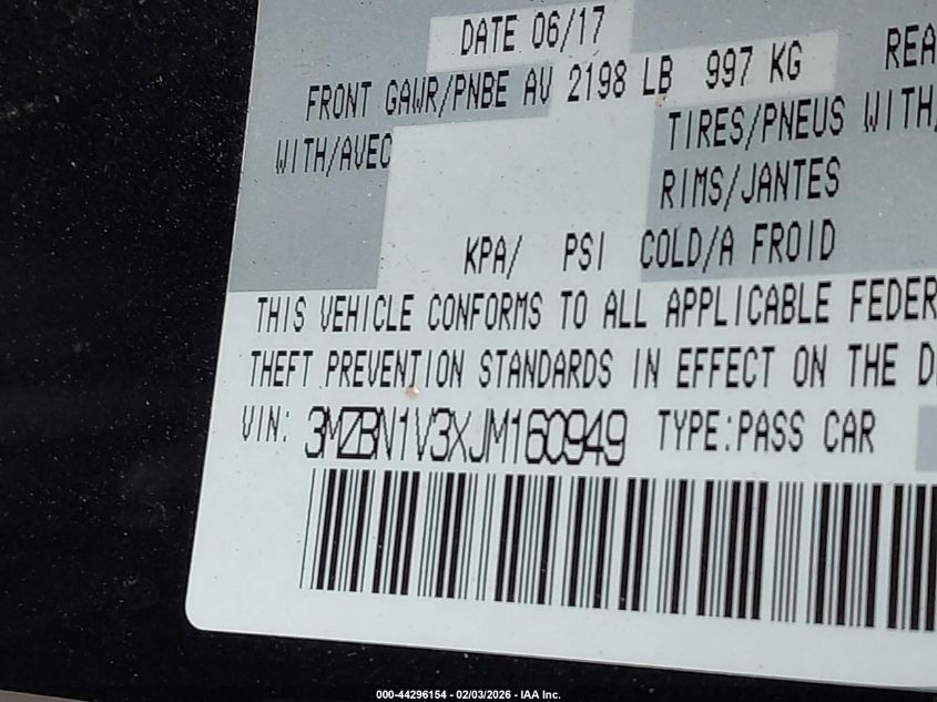 2018 Mazda Mazda3 Touring VIN: 3MZBN1V3XJM160949 Lot: 44296154