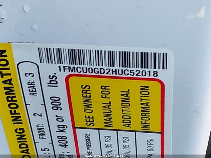 2017 Ford Escape Se VIN: 1FMCU0GD2HUC52018 Lot: 44296706