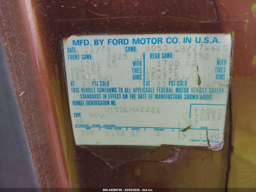 1980 Ford Bronco VIN: U15GLHA22221 Lot: 44296748