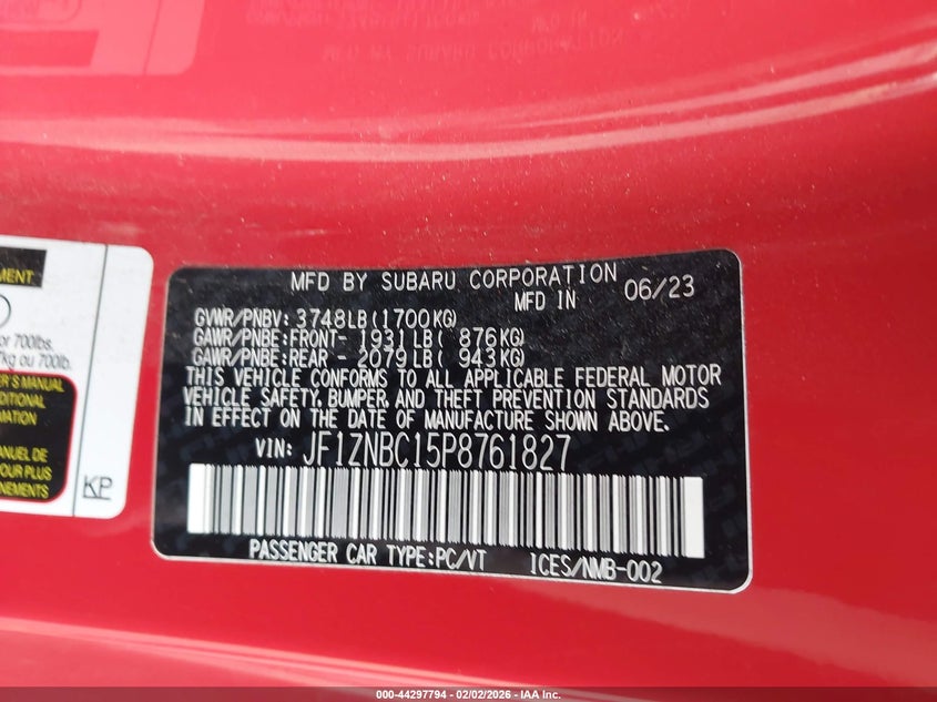 2023 Toyota Gr86 VIN: JF1ZNBC15P8761827 Lot: 44297794