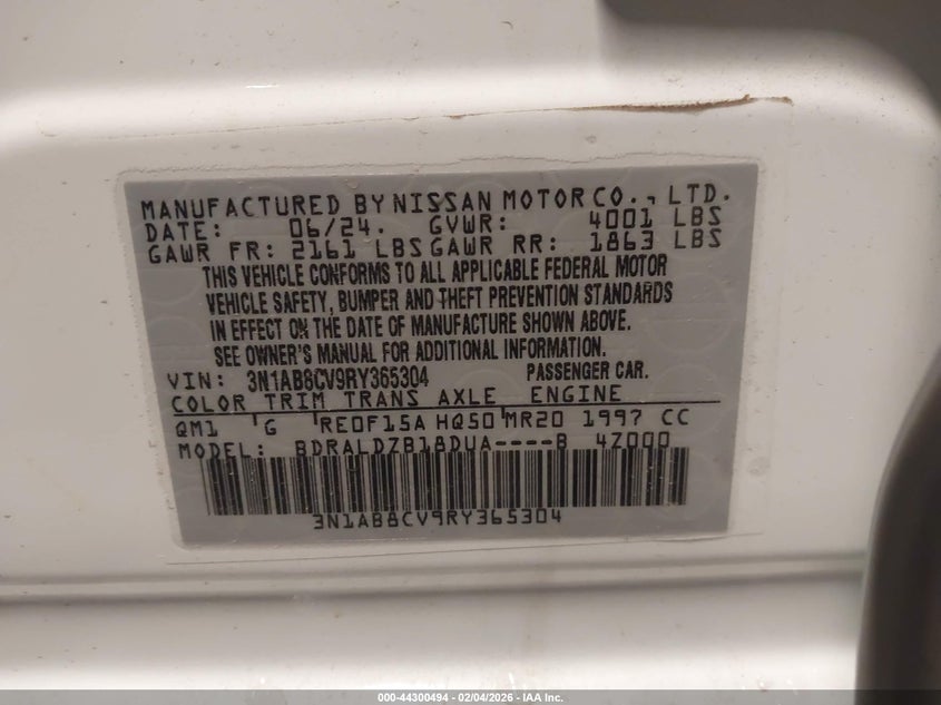 VIN 3N1AB8CV9RY365304 2024 NISSAN SENTRA SV XTRONIC CVT
