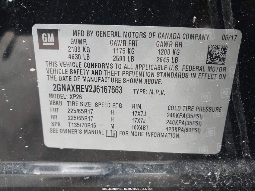 2018 Chevrolet Equinox Ls VIN: 2GNAXREV2J6167663 Lot: 44300813