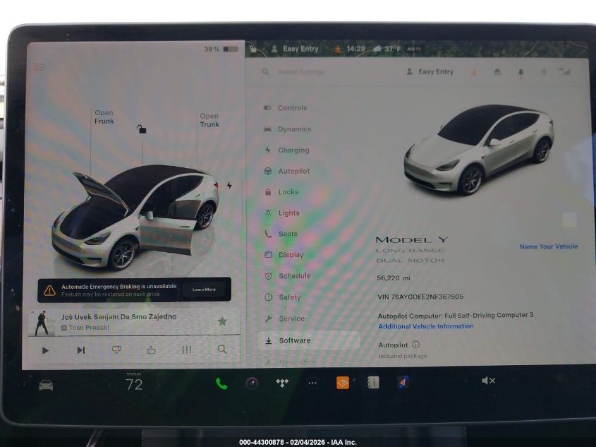 2022 Tesla Model Y Long Range Dual Motor All-Wheel Drive VIN: 7SAYGDEE2NF367505 Lot: 44300878