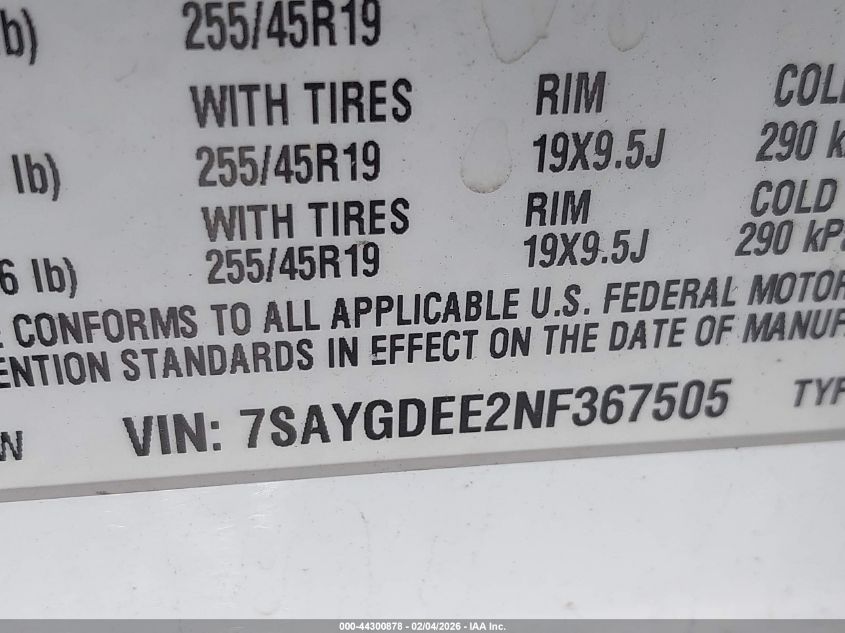 2022 Tesla Model Y Long Range Dual Motor All-Wheel Drive VIN: 7SAYGDEE2NF367505 Lot: 44300878