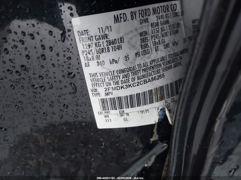 2012 Ford Edge Limited VIN: 2FMDK3KC2CBA56265 Lot: 44301162