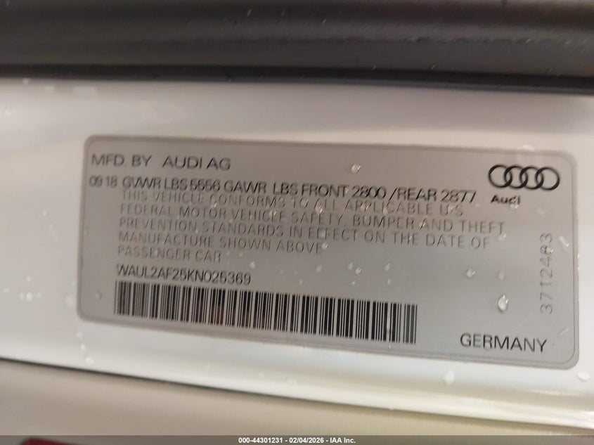 2019 Audi A6 55 Premium VIN: WAUL2AF25KN025369 Lot: 44301231