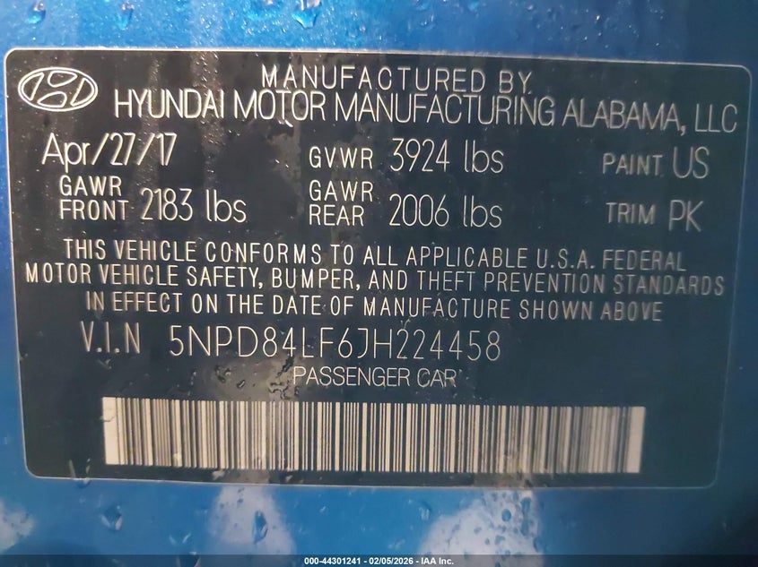 VIN 5NPD84LF6JH224458 2018 HYUNDAI ELANTRA SEL