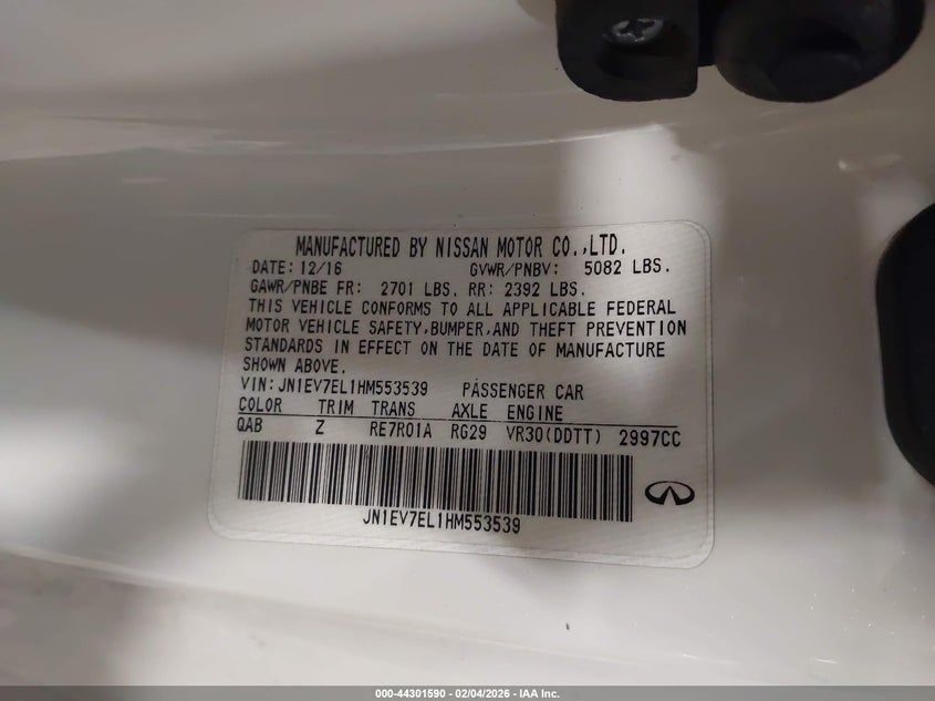 2017 Infiniti Q60 3.0T Sport VIN: JN1EV7EL1HM553539 Lot: 44301590