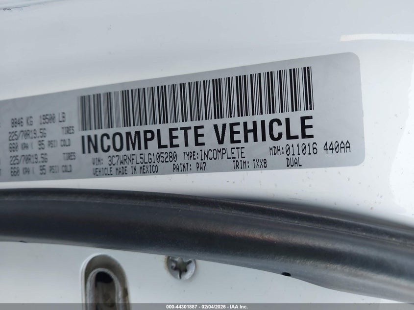 2020 Ram 5500 Chassis Tradesman/Slt/Laramie/Limited VIN: 3C7WRNFL5LG105280 Lot: 44301887