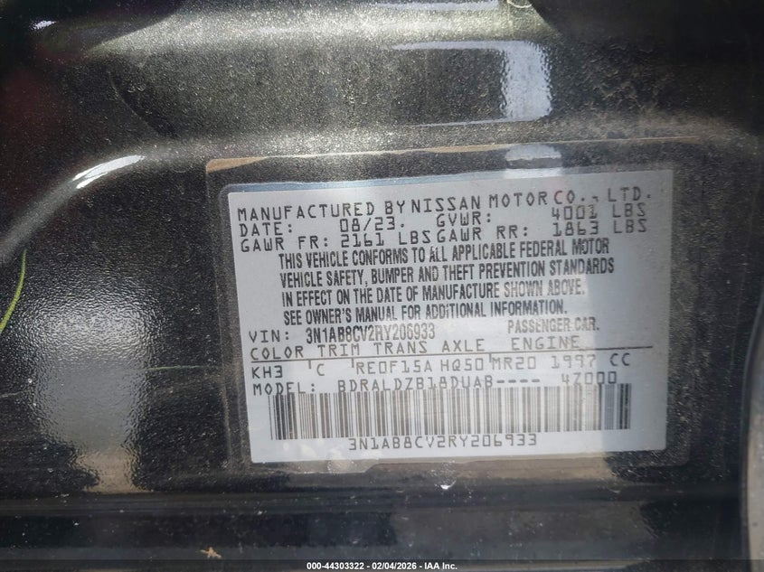 VIN 3N1AB8CV2RY206933 2024 NISSAN SENTRA SV XTRONIC CVT