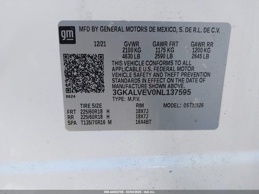 2022 GMC Terrain Awd Slt VIN: 3GKALVEV0NL137595 Lot: 44303705