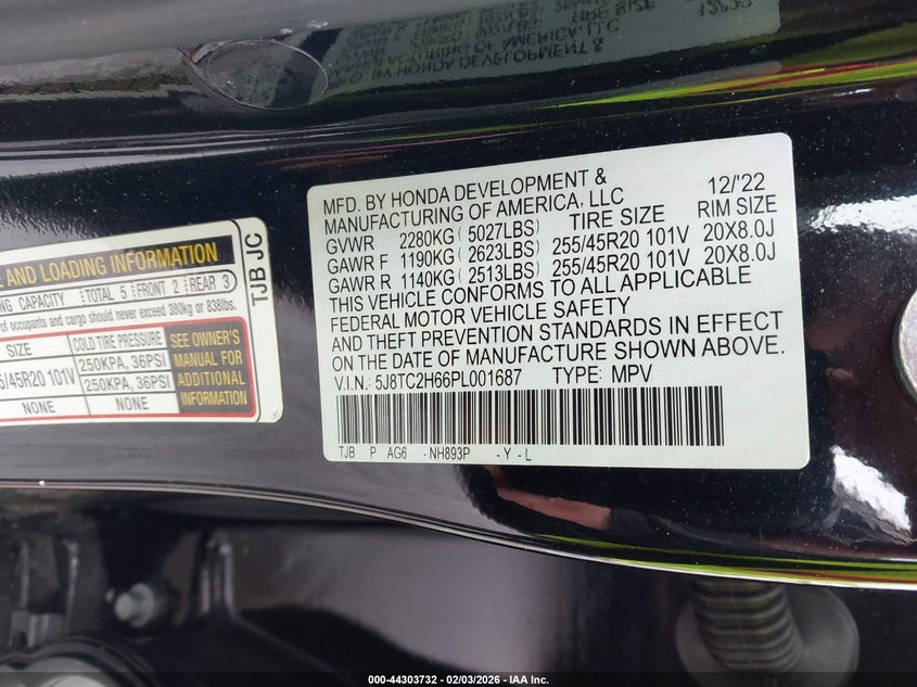 2023 ACURA RDX 2.0L I-4 DI, DOHC, V(VIN: 5J8TC2H66PL001687
