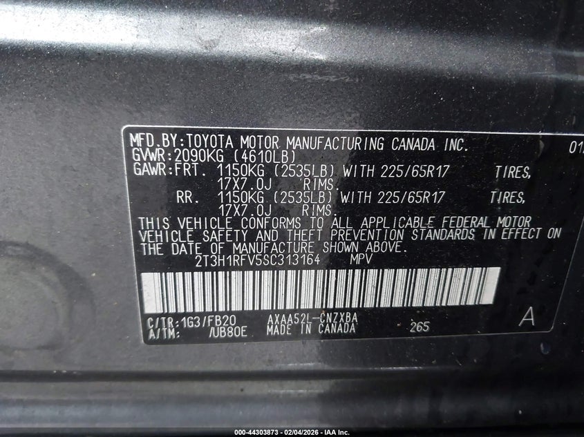 2025 TOYOTA RAV4 2.5L I-4 DI, DOHC, V(VIN: 2T3H1RFV5SC313164