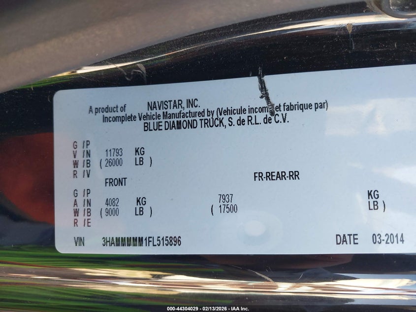2015 International 4000 4300 black Lot 111044304029 Vin 3HAMMMMM1FL515896
