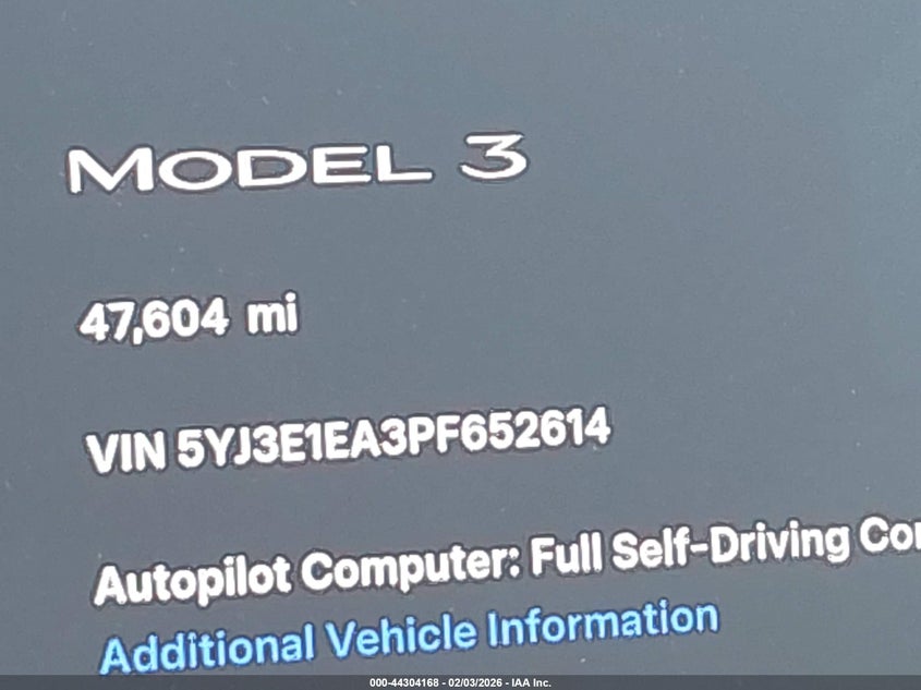 2023 Tesla Model 3 Rear-Wheel Drive VIN: 5YJ3E1EA3PF652614 Lot: 44304168