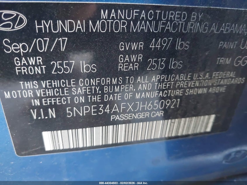 VIN 5NPE34AFXJH650921 2018 HYUNDAI SONATA LIMITED