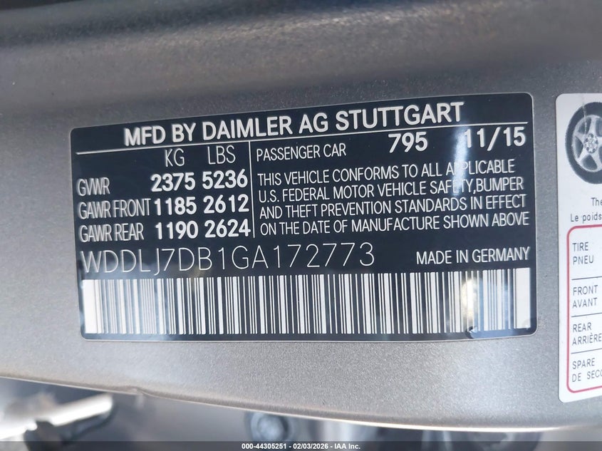 2016 Mercedes-Benz Cls 550 VIN: WDDLJ7DB1GA172773 Lot: 44305251