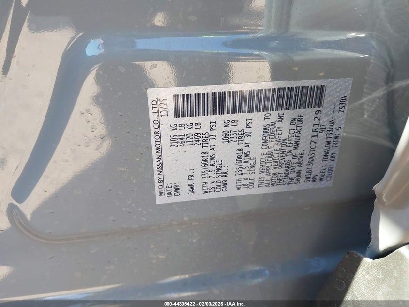 2026 NISSAN ROGUE 1.5L I-3 DI, DOHC, V(VIN: 5N1BT3BA3TC718129