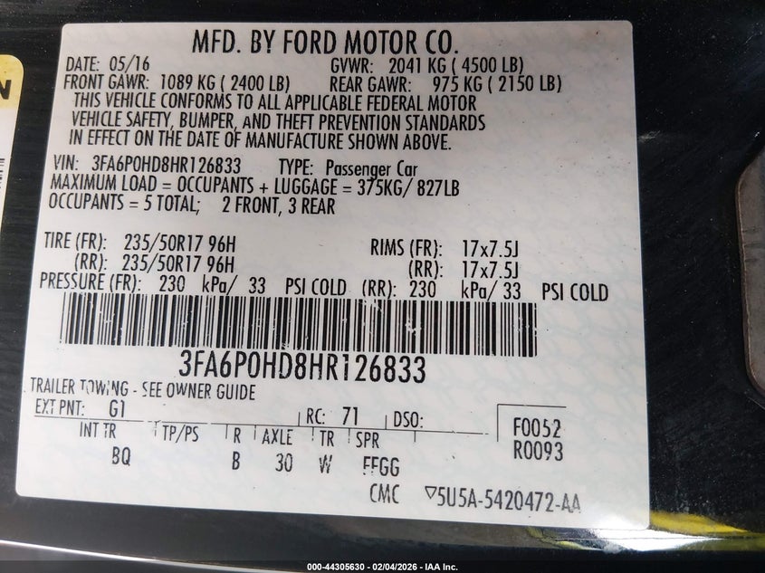 2017 Ford Fusion 1.5 Se black Lot 111044305630 Vin 3FA6P0HD8HR126833