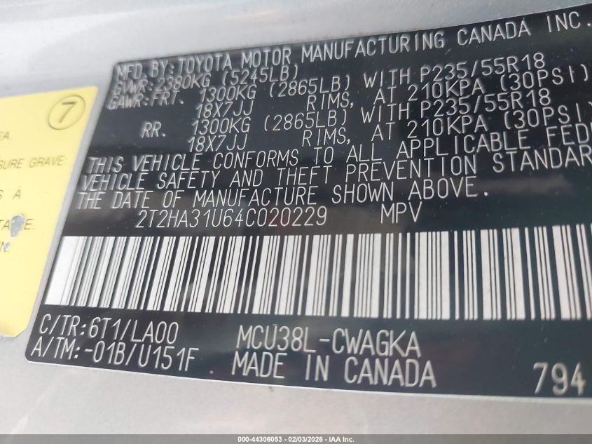 2004 Lexus Rx 330 VIN: 2T2GA31UX4C003901 Lot: 44306053