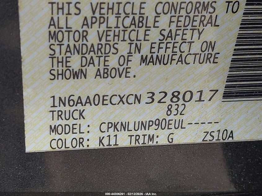 2012 Nissan Titan Pro-4X VIN: 1N6AA0ECXCN328017 Lot: 44306261