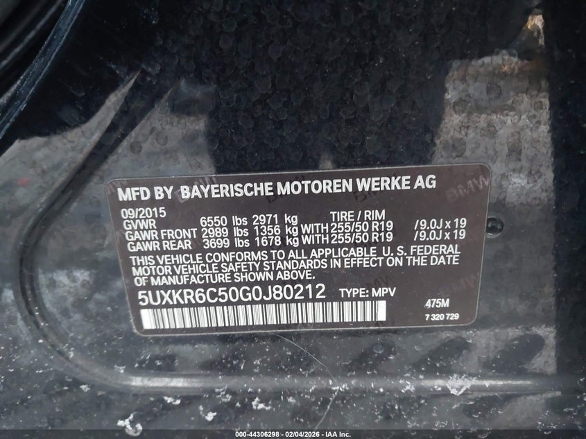 2016 BMW X5 xDrive50I VIN: 5UXKR6C50G0J80212 Lot: 44306298