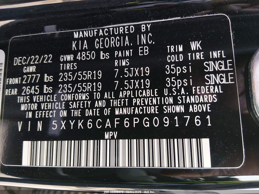 2023 Kia Sportage X-Line VIN: 5XYK6CAF6PG091761 Lot: 44306470