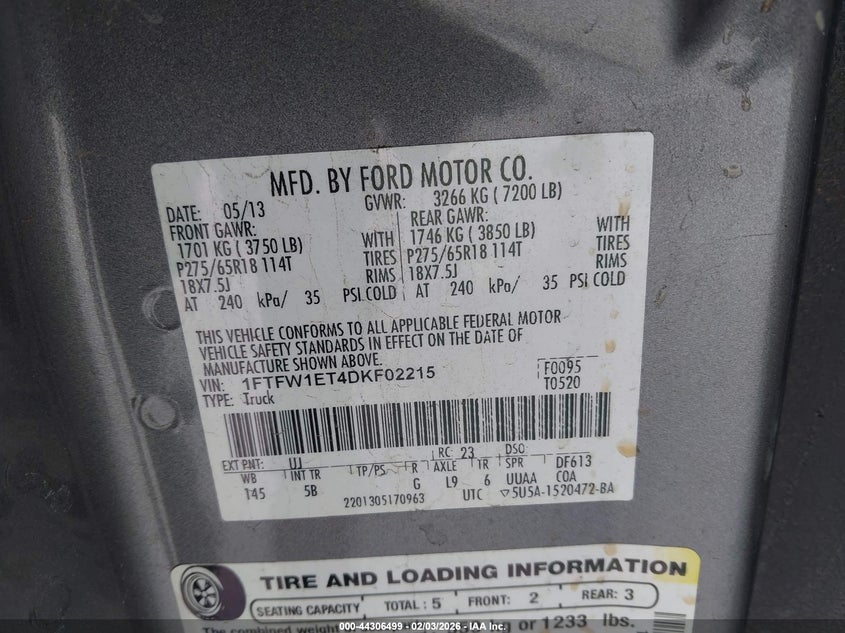 2013 FORD F-150 TRUCK 3.5L V-6 DI, DOHC, VVT, TURBO, 365HP