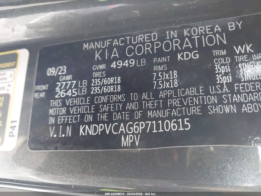 2023 Kia Sportage Hybrid Ex VIN: KNDPVCAG6P7110615 Lot: 44306610