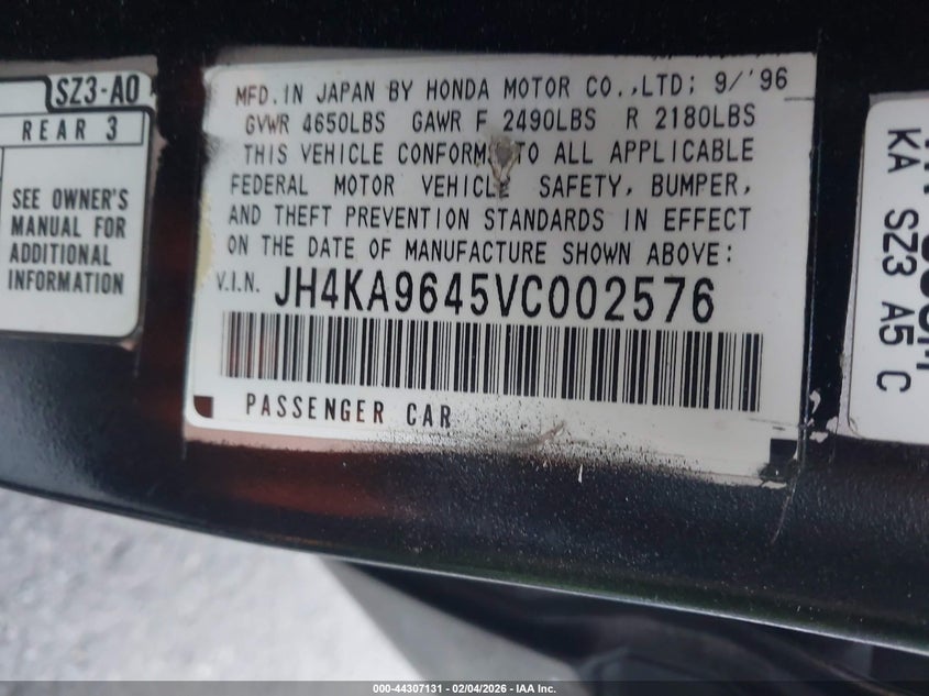 1997 Acura Rl 3.5 VIN: JH4KA9645VC002576 Lot: 44307131