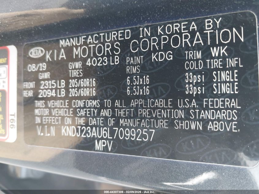 2020 Kia Soul Lx VIN: KNDJ23AU6L7099257 Lot: 44307306