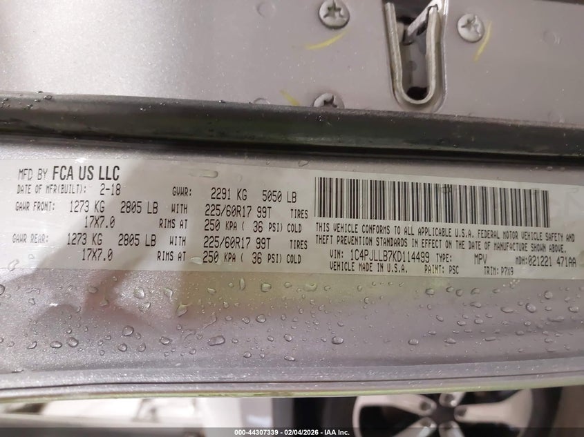 2019 Jeep Cherokee Latitude Plus Fwd VIN: 1C4PJLLB7KD114499 Lot: 44307339