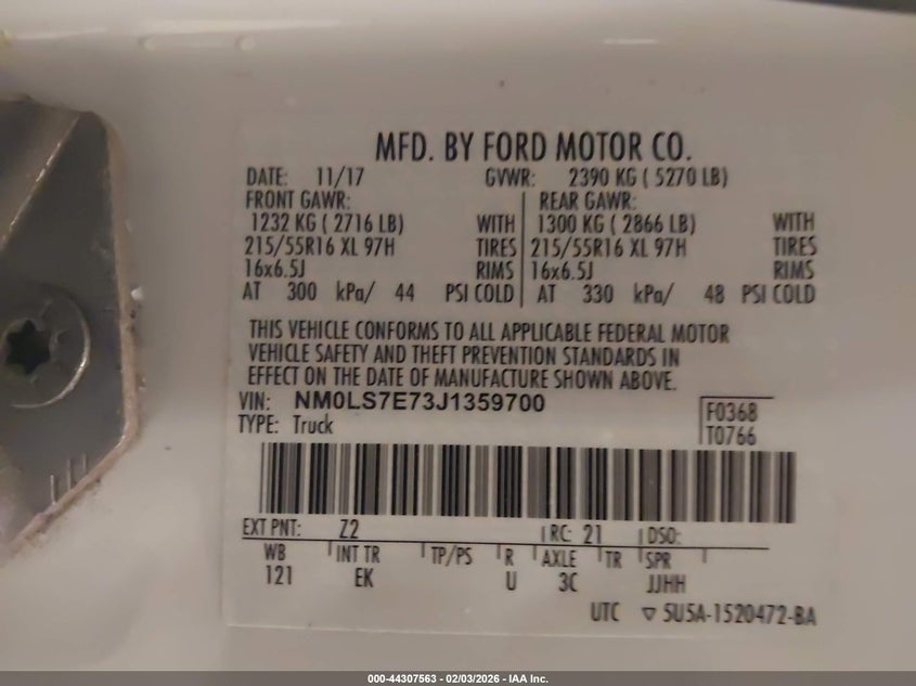 VIN NM0LS7E73J1359700 2018 FORD TRANSIT CONNECT XL