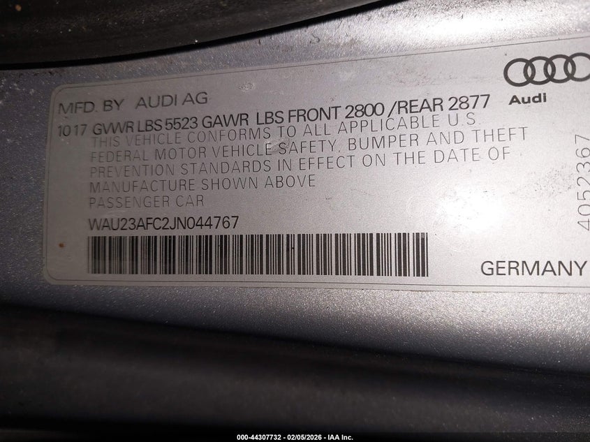 2018 Audi A7 3.0T Premium Plus VIN: WAU23AFC2JN044767 Lot: 44307732