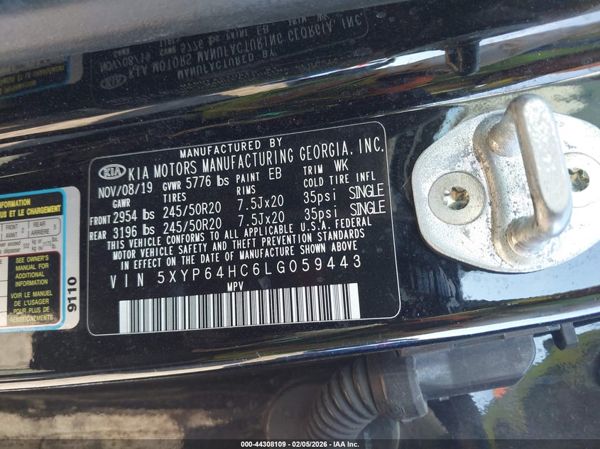 2020 Kia Telluride S VIN: 5XYP64HC6LG059443 Lot: 44308109