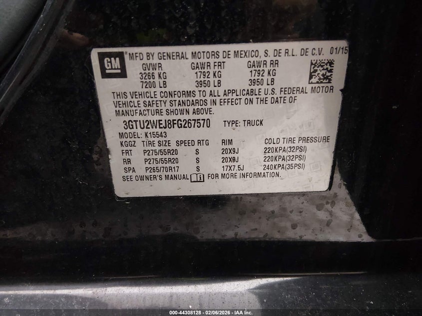 2015 GMC Sierra 1500 Denali VIN: 3GTU2WEJ8FG267570 Lot: 44308128