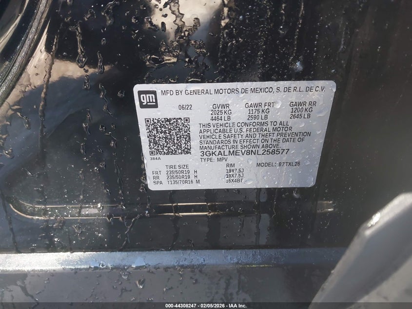 VIN 3GKALMEV8NL258577 2022 GMC TERRAIN FWD SLE