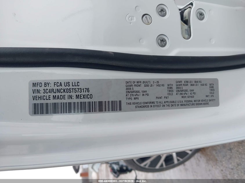 2025 Jeep Wagoneer S Limited VIN: 3C4RJNCK0ST573176 Lot: 44308303