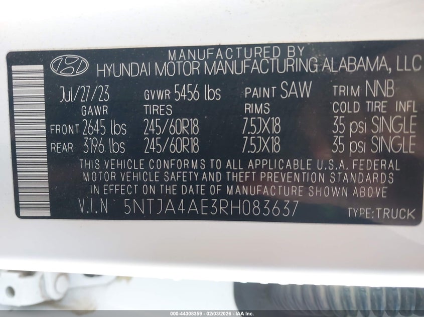VIN 5NTJA4AE3RH083637 2024 HYUNDAI SANTA CRUZ SE