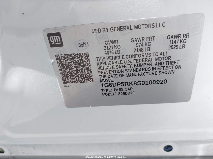 VIN 1G6DP5RK8S0100920 2025 CADILLAC CT5 SPORT RWD